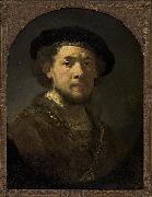 REMBRANDT Harmenszoon van Rijn Bust of a man wearing a cap and a gold chain. oil on canvas